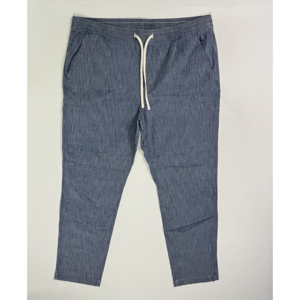 Lands End Mens XL 40x29 Chambray Drawstring Pants Blue Cotton Stretch Chino XL